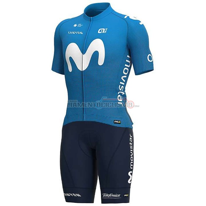 Abbigliamento Ciclismo Movistar Manica Corta 2020 Bianco Blu